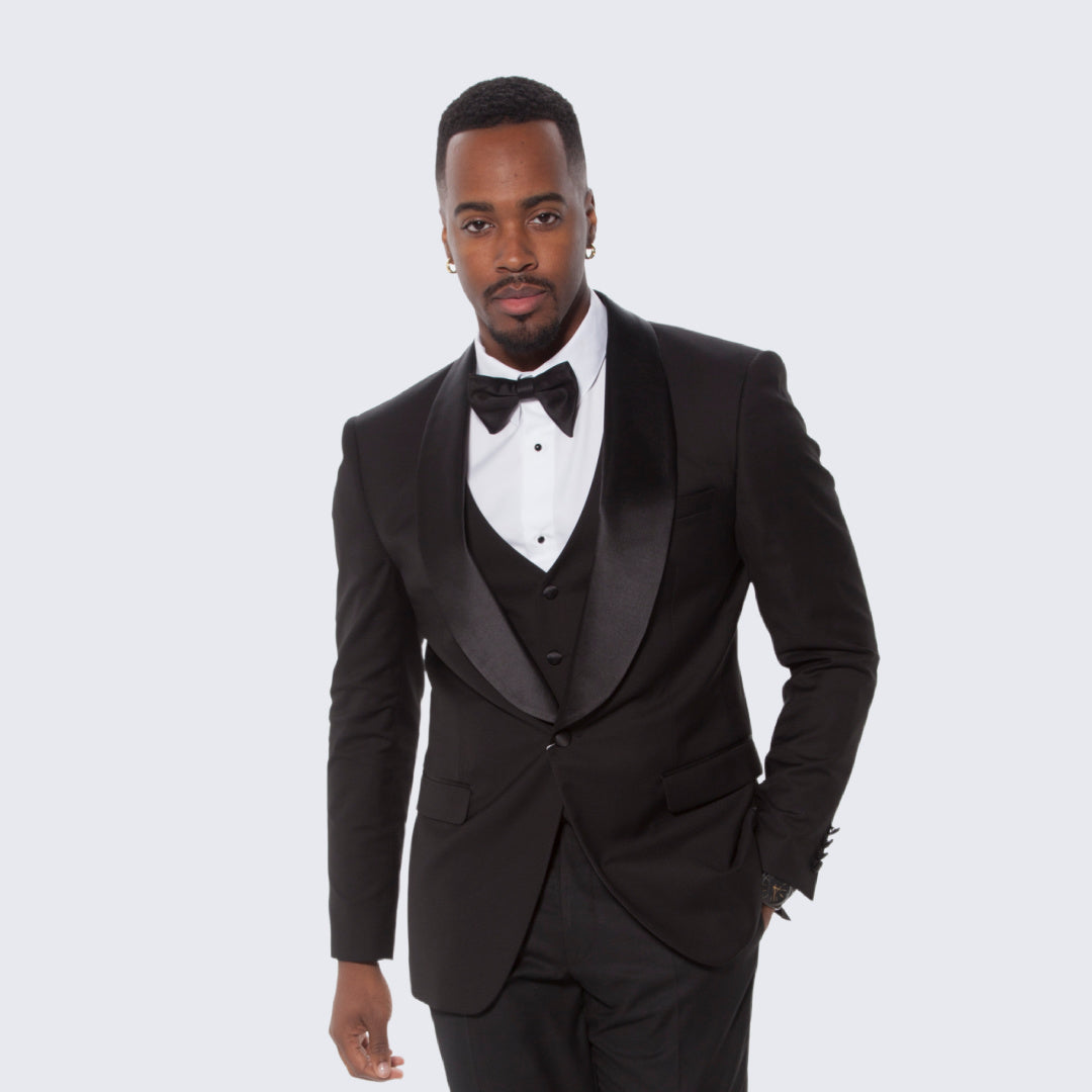 [DISCOUNTED] Black Tuxedo Slim Fit with Large Shawl Lapel by Stacy Adams - Wedding -  Limited Sizes