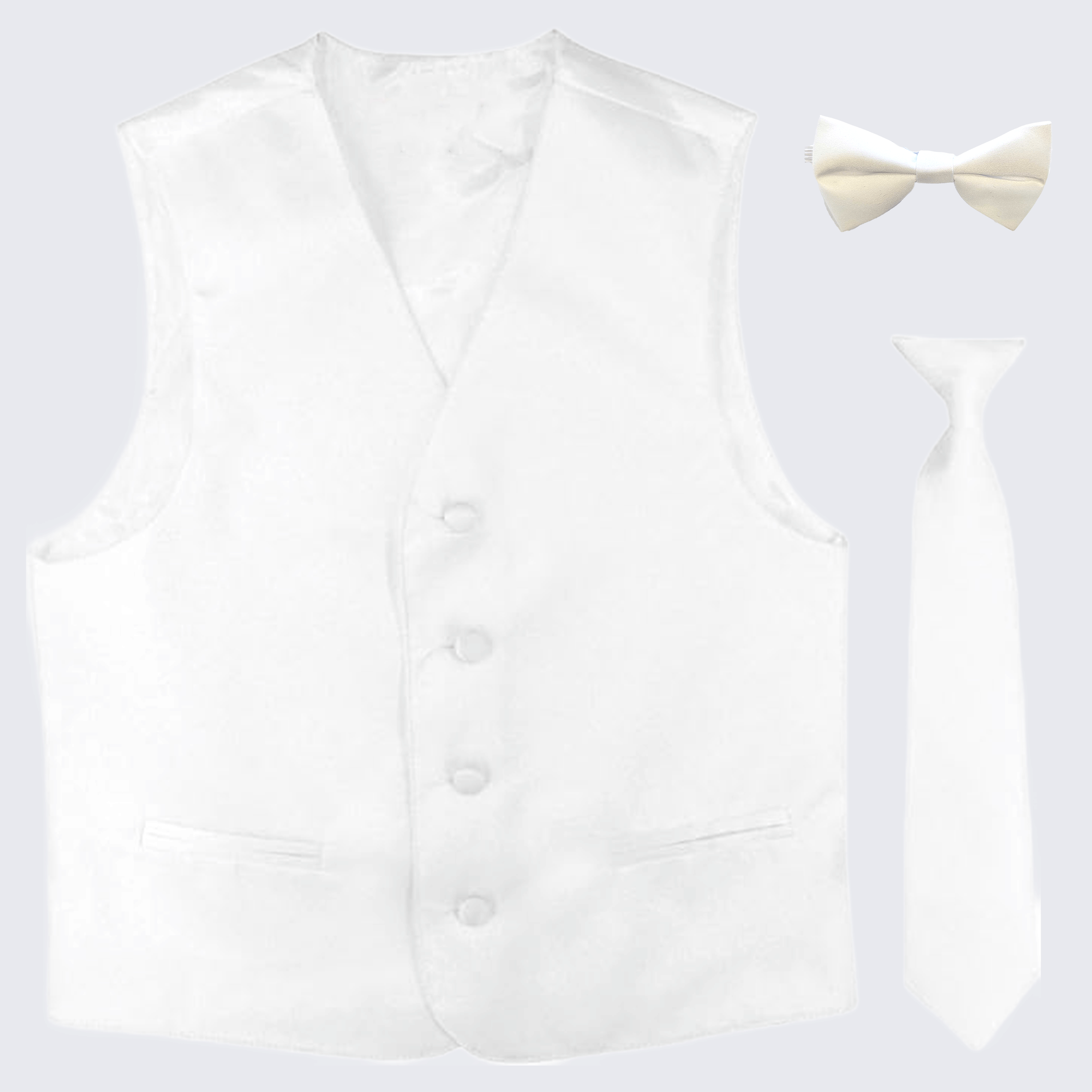 Boy's White Tuxedo Vest Three Piece Set