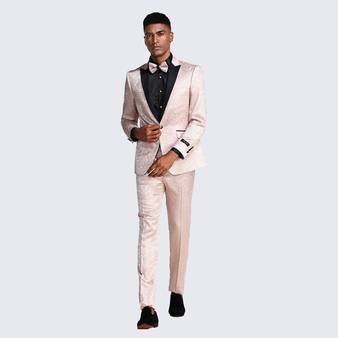 [DISCOUNTED] Blush Paisley Slim Fit Tuxedo Three Piece Set - Limited Sizes