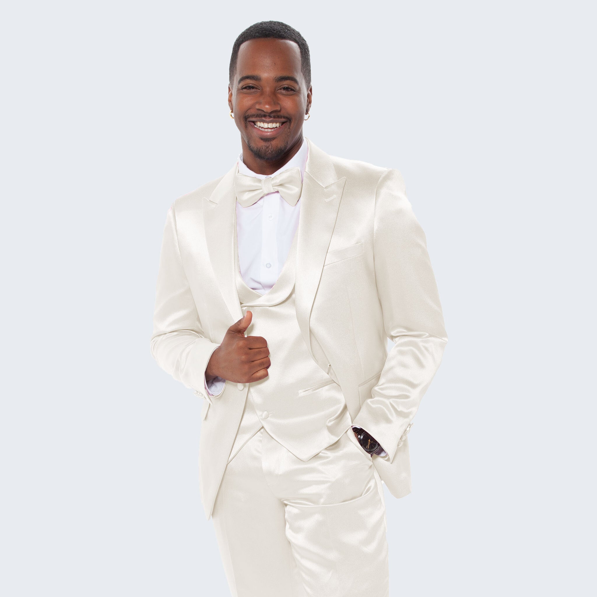 [DISCOUNTED] Champagne Satin Tuxedo Four Piece Set - Limited Sizes