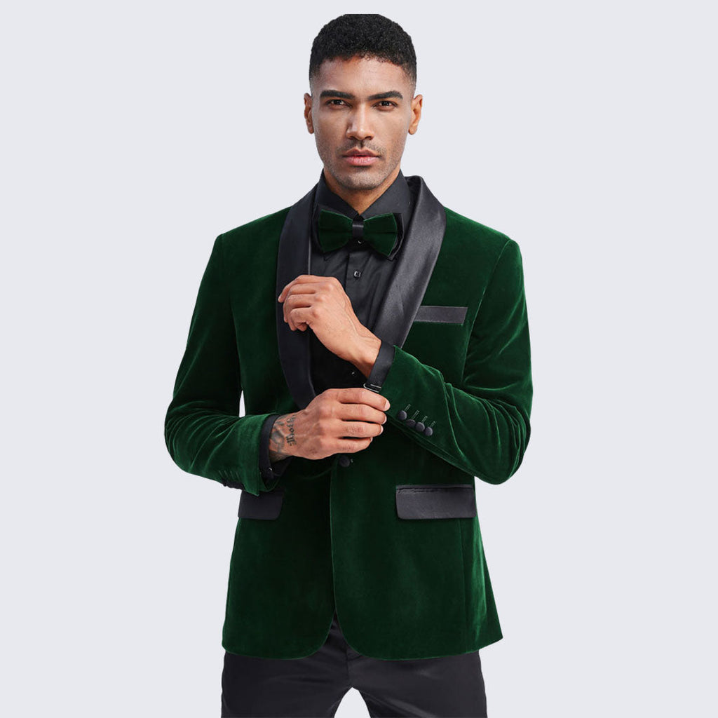 [DISCOUNTED] Emerald Green Velvet Tuxedo Jacket Slim Fit with Shawl Lapel - Limited Sizes