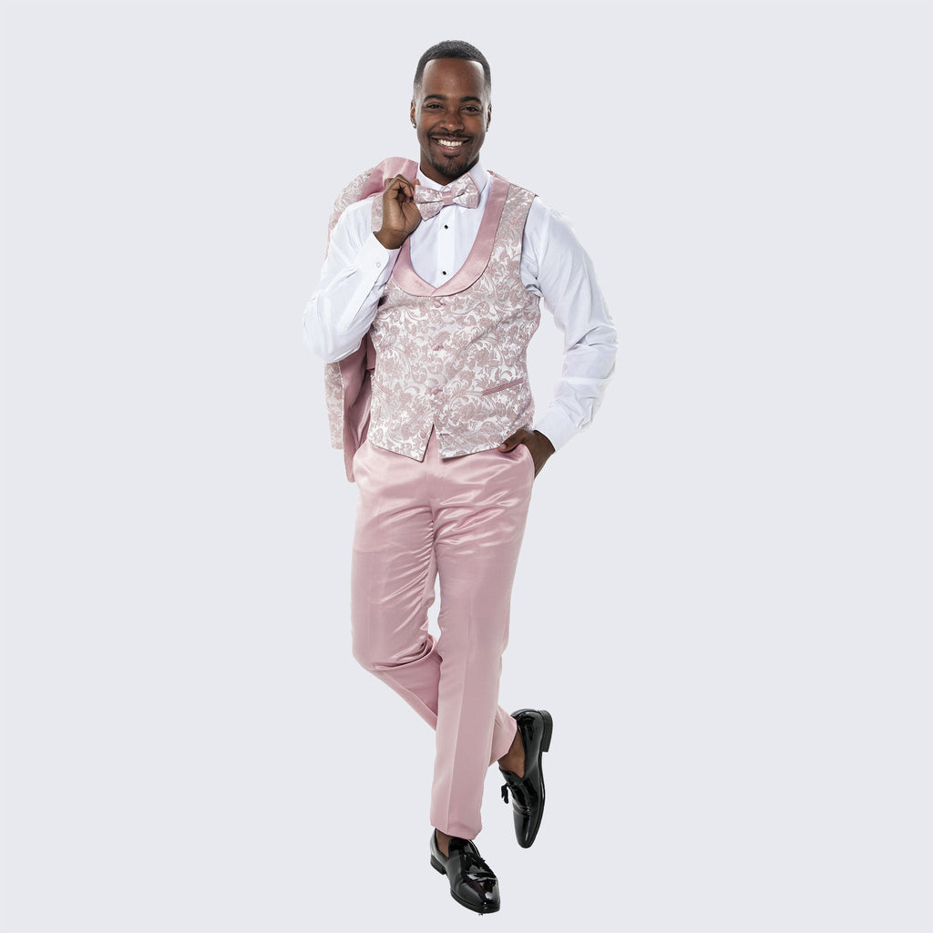 Men's Blush Pink Tuxedo with Floral Design Four Piece Set- Wedding - Prom
