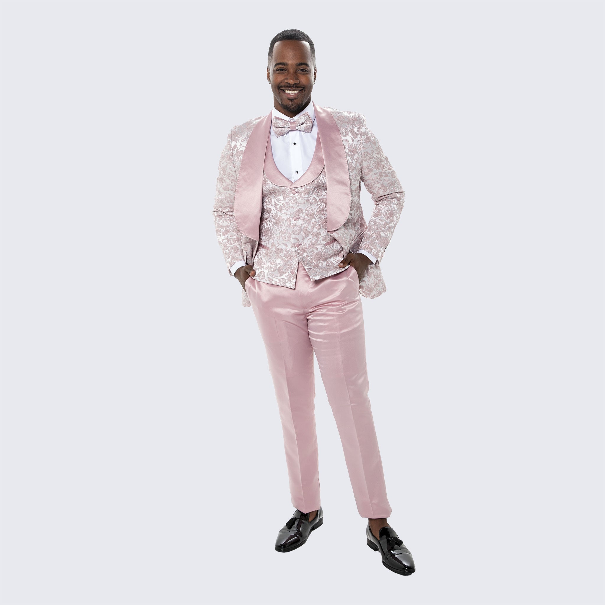 [DISCOUNTED] Men's Blush Pink Tuxedo with Floral Design Four Piece Set - Limited Sizes