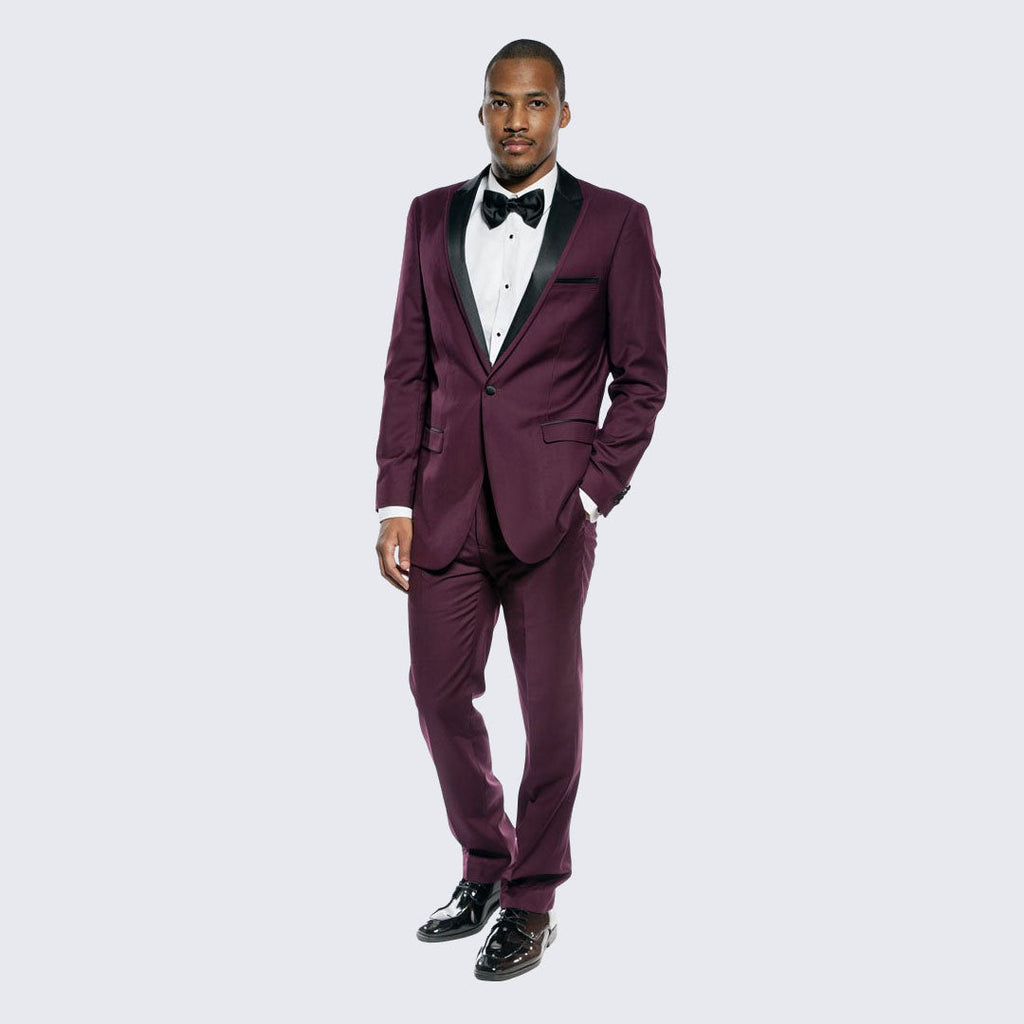 [DISCOUNTED] Burgundy Tuxedo Slim Fit One Button Peak Framed Lapel - Limited Sizes
