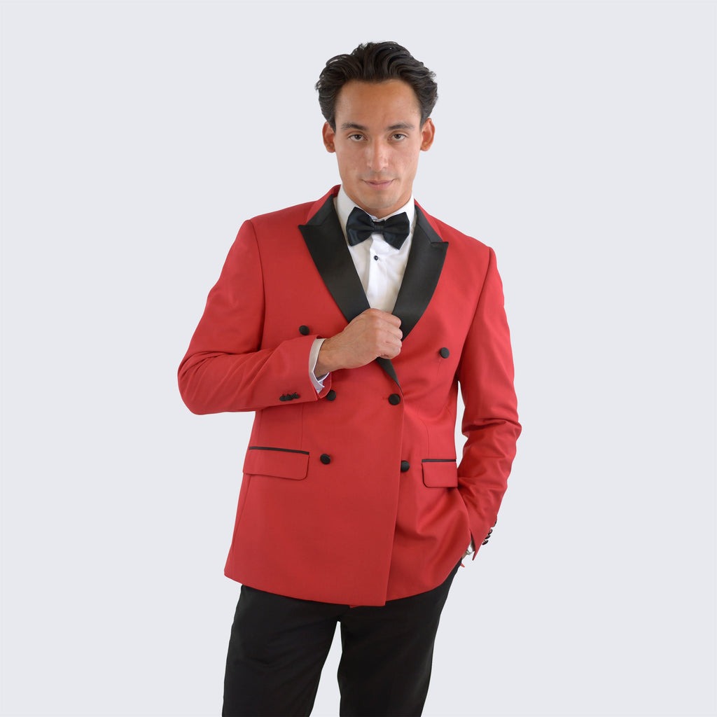 [DISCOUNTED] Red Double Breasted Slim Fit Tuxedo Black Peak Lapel - Limited Sizes