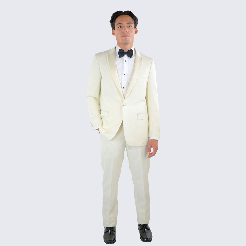 [DISCOUNTED] Ivory Slim Fit Tuxedo One Button Peak Framed Lapel - Limited Sizes