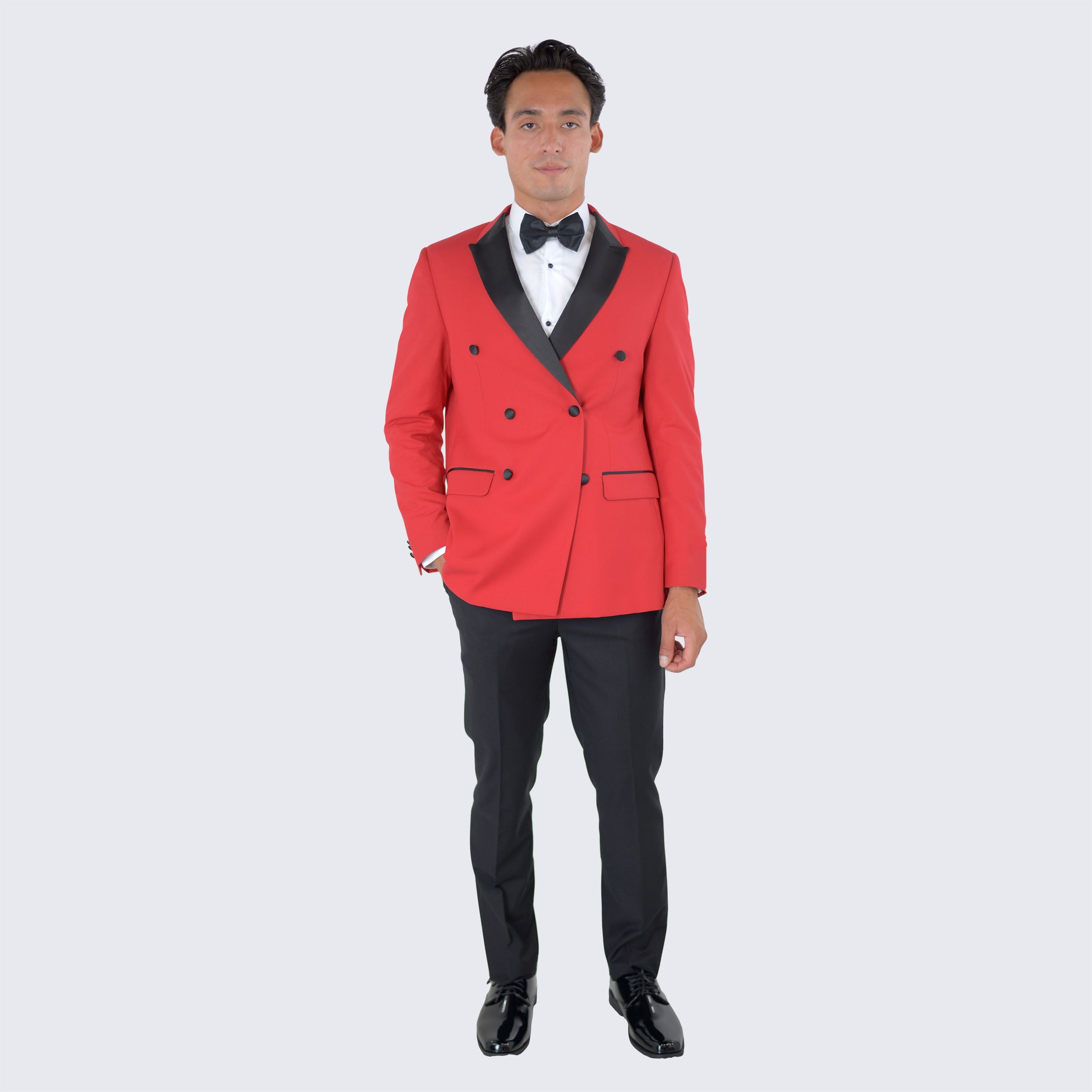 [DISCOUNTED] Red Double Breasted Slim Fit Tuxedo Black Peak Lapel - Limited Sizes